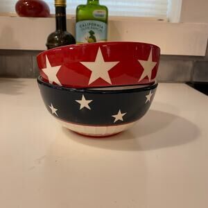 Hausenware by Sally Noll Pair of American Flag‎ Bowls Soup Cereal Snacks